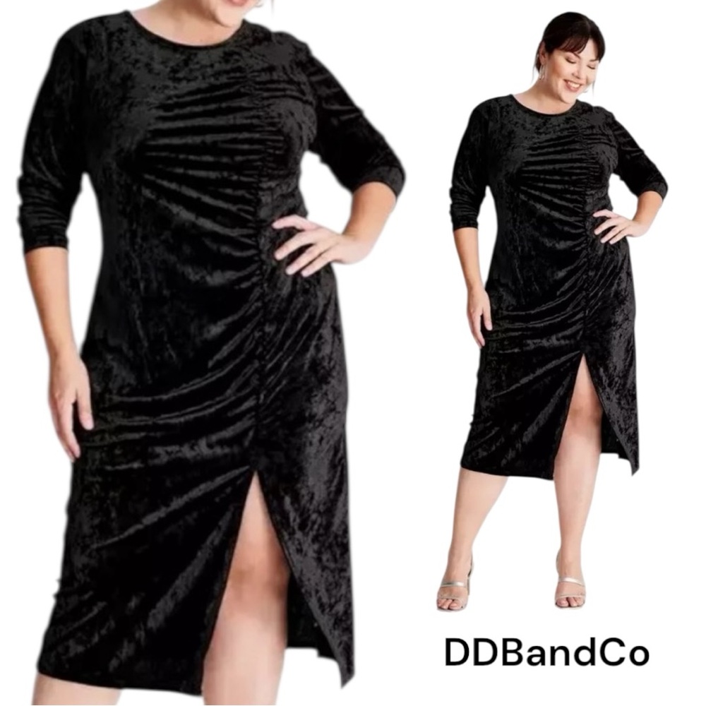 NWT Future Collective Velvet Ruched Long Sleeve Open Back Dress 3X